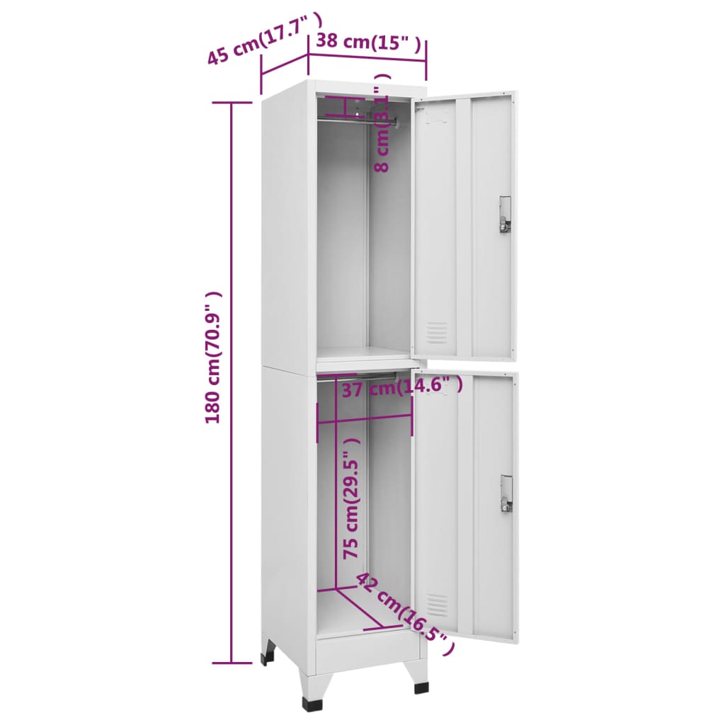 vidaXL Locker Cabinet with 2 Compartments 15"x17.7"x70.9"