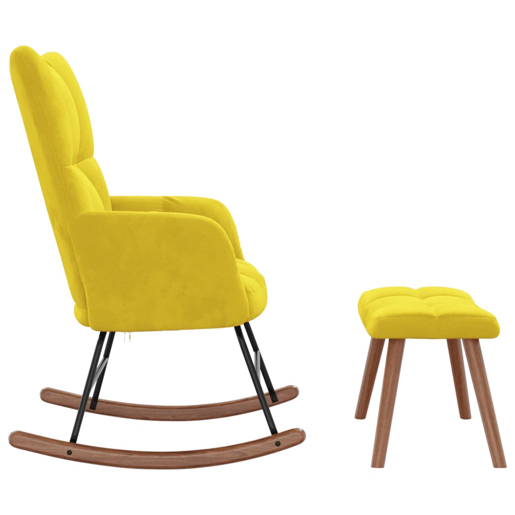 vidaXL Rocking Chair with a Stool Mustard Yellow Velvet