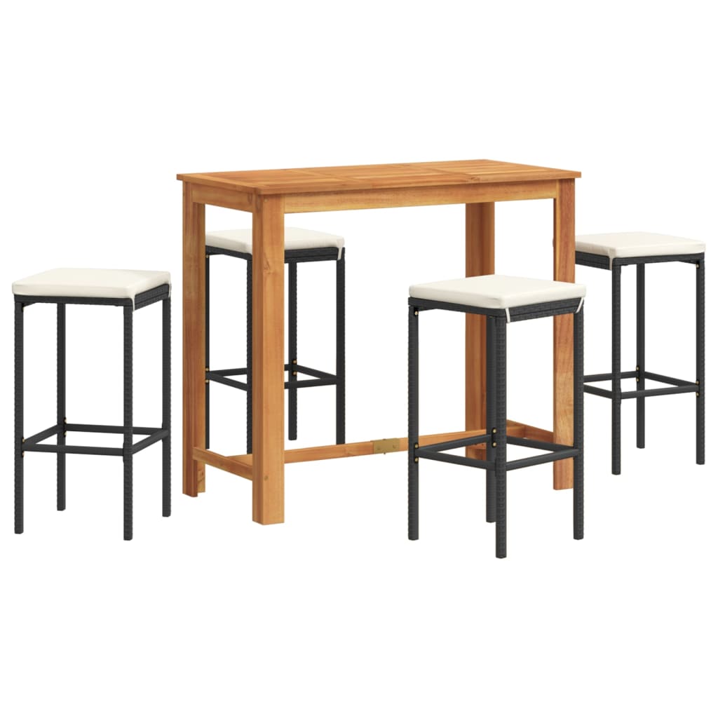 vidaXL 5 Piece Patio Bar Set Black Solid Wood Acacia and Poly Rattan