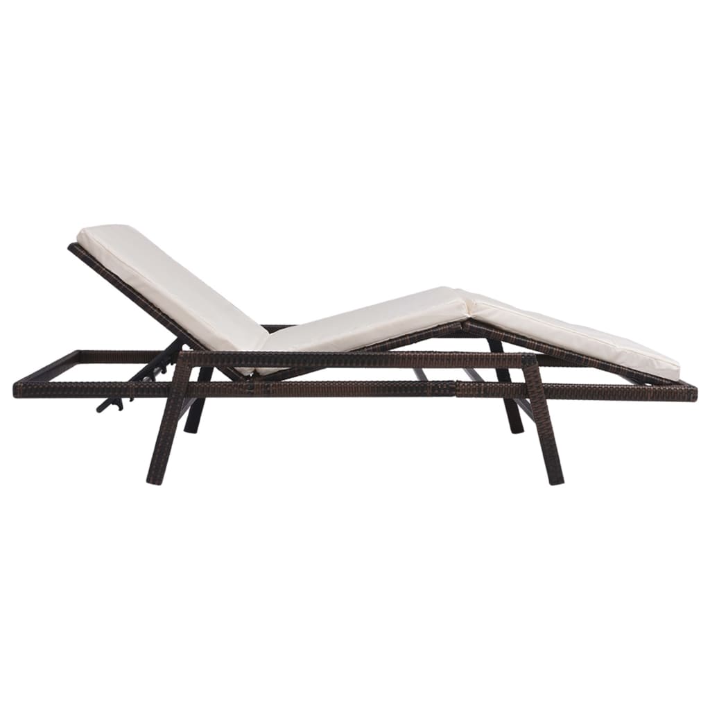 vidaXL Sun Lounger with Cushion Poly Rattan Brown