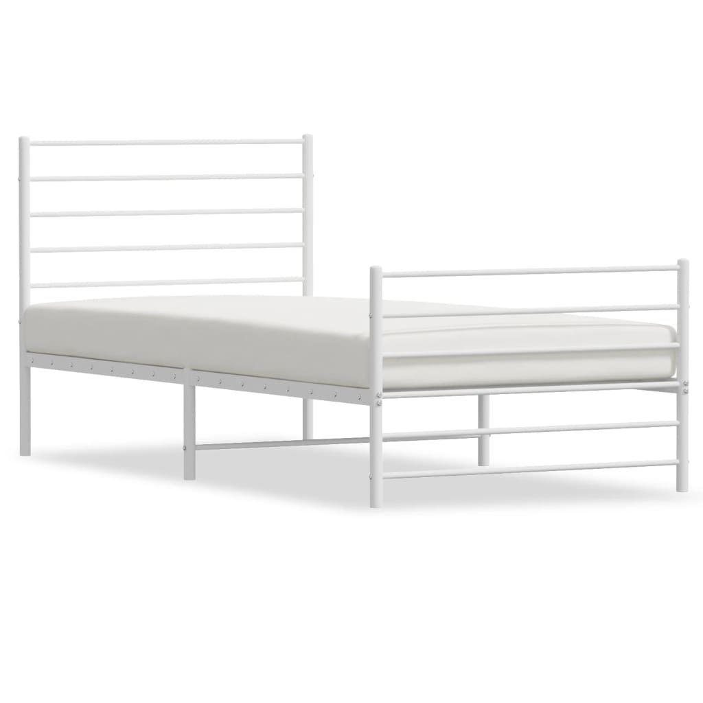 vidaXL Metal Bed Frame with Headboard and Footboard White 39.4"x74.8" Twin