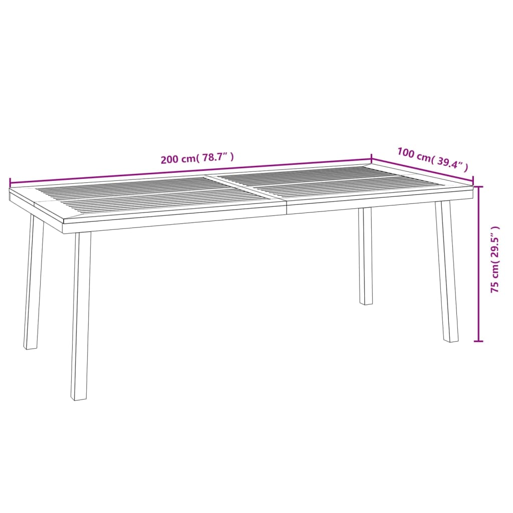 vidaXL Patio Table 78.7"x39.4"x29.5" Solid Wood Acacia