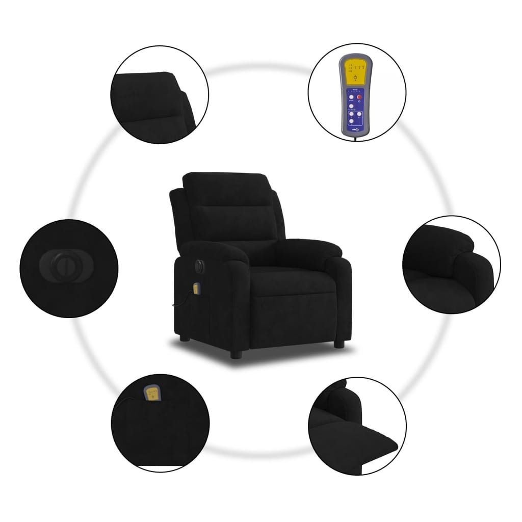 vidaXL Electric Massage Recliner Chair Black Velvet