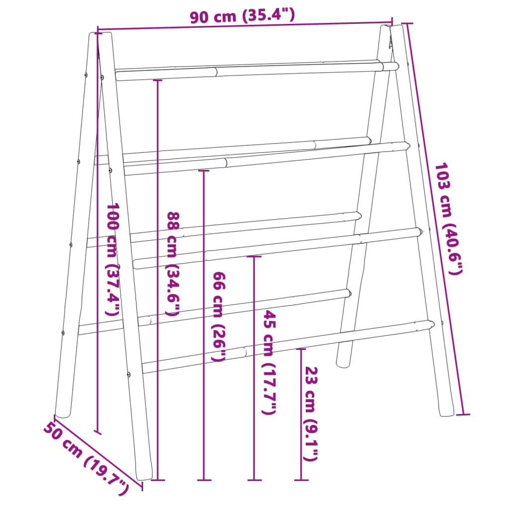 vidaXL Double Towel Ladder with 4 Rungs 35.4"x19.7"x39.4" Bamboo