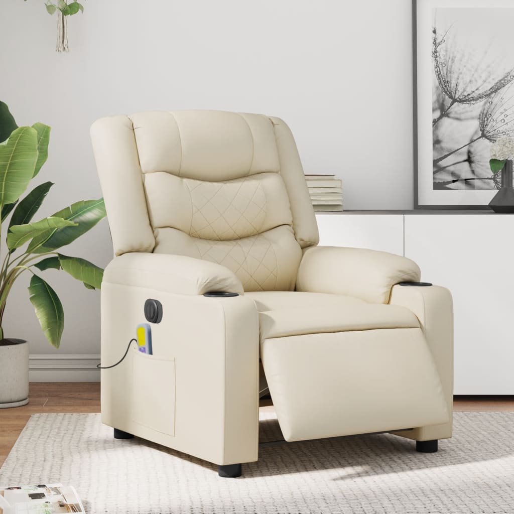 vidaXL Electric Massage Recliner Chair Cream Faux Leather