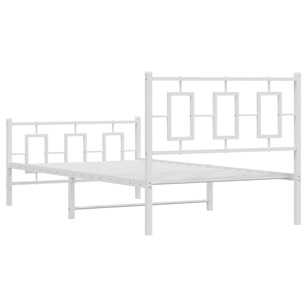 vidaXL Metal Bed Frame without Mattress with Footboard White 39.4"x78.7"