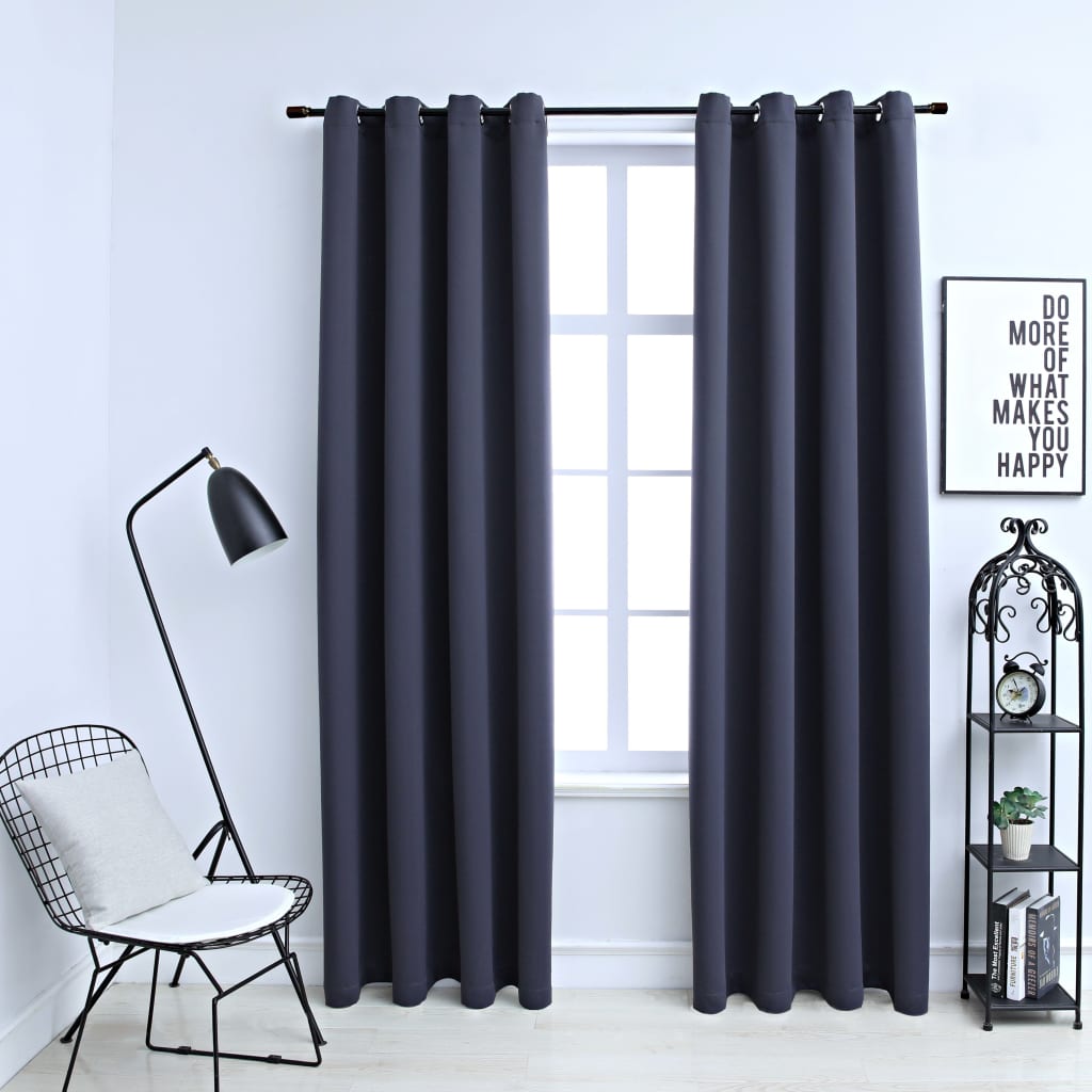 vidaXL Blackout Curtains with Rings 2 pcs Anthracite 54"x84" Fabric