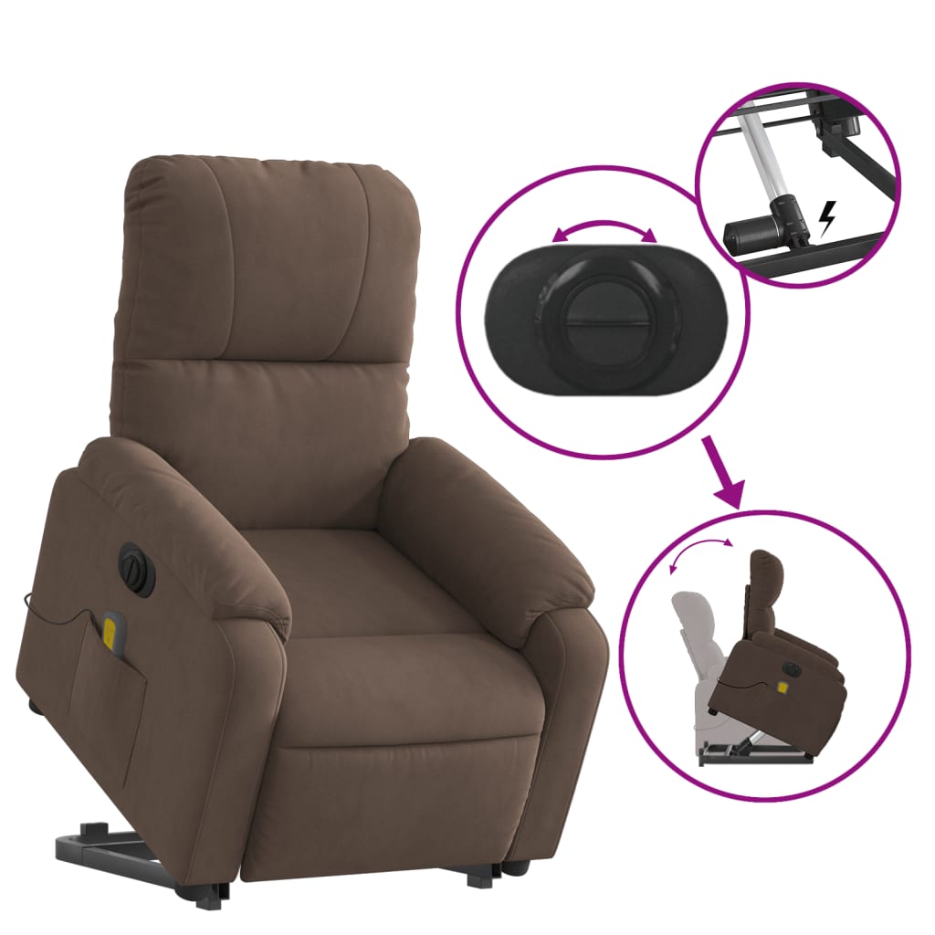 vidaXL Electric Stand up Massage Recliner Chair Brown Microfiber Fabric