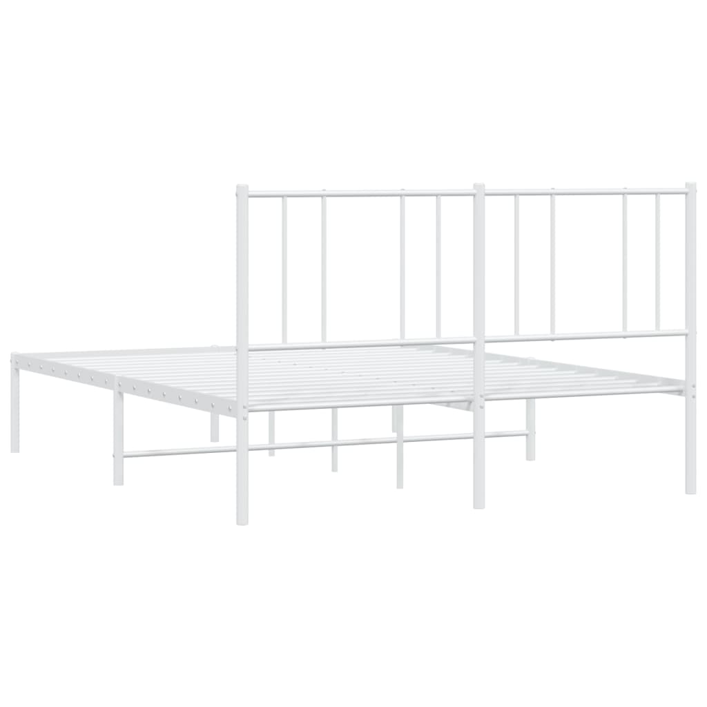 vidaXL Metal Bed Frame without Mattress with Headboard White 53.1"x74.8"