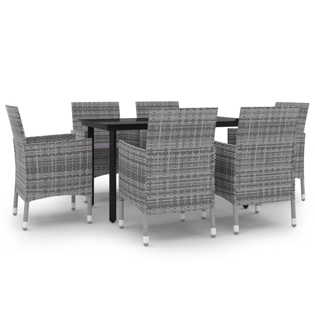 vidaXL 7 Piece Patio Dining Set with Cushions Poly Rattan and Glass