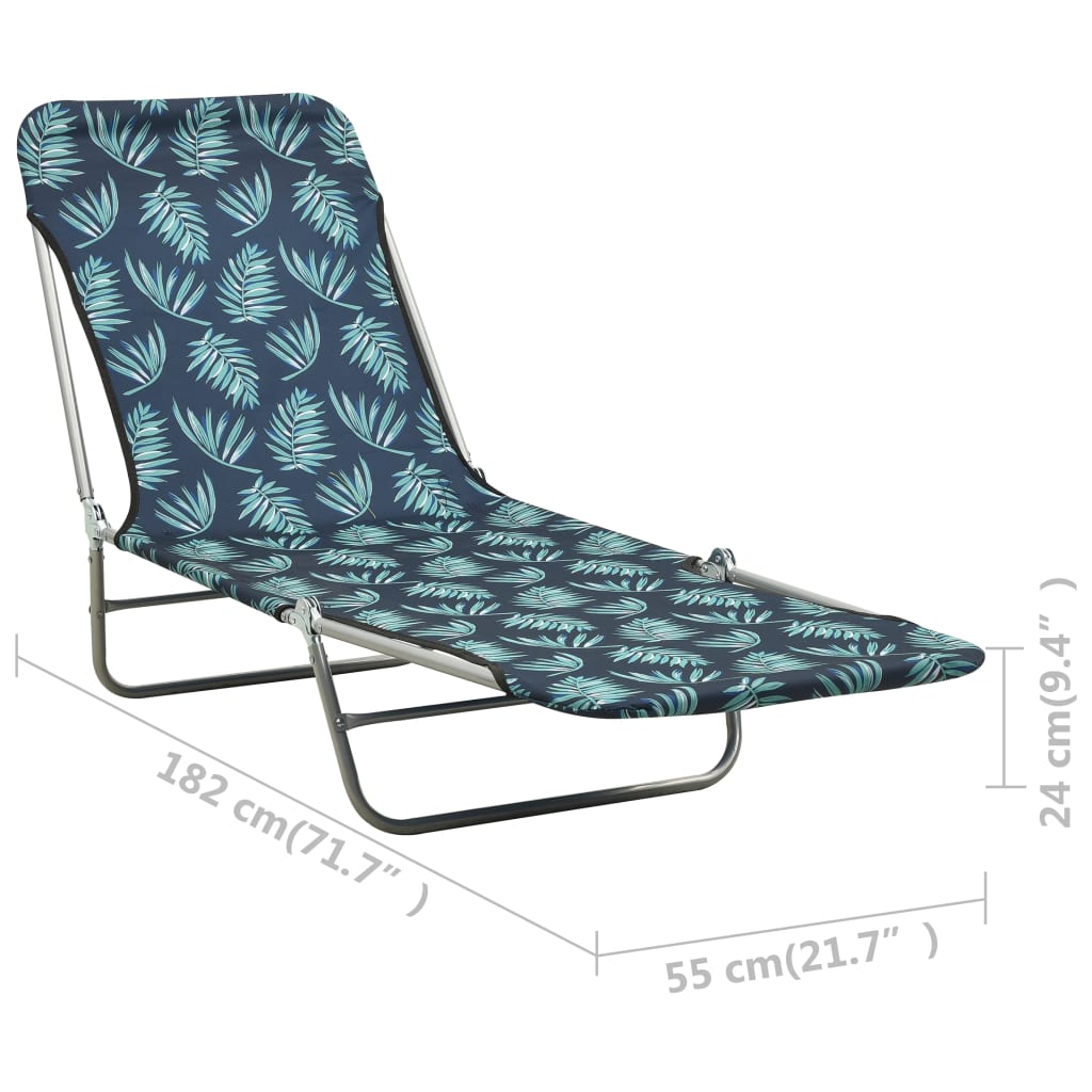 vidaXL Folding Sun Loungers 2 pcs Steel and Fabric Leaf Pattern