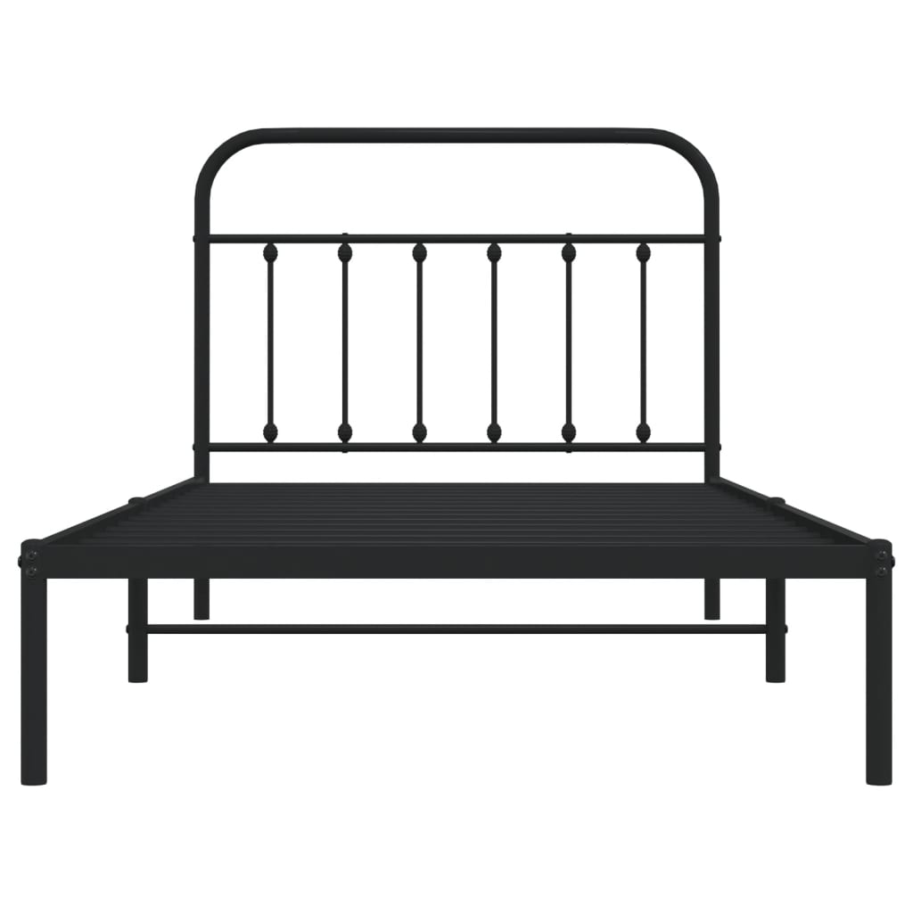 vidaXL Metal Bed Frame without Mattress with Headboard Black 39.4"x78.7"