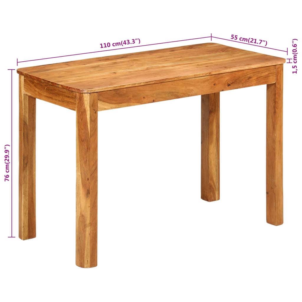 vidaXL Dining Table 43.3"x21.7"x29.9" Solid Wood Acacia