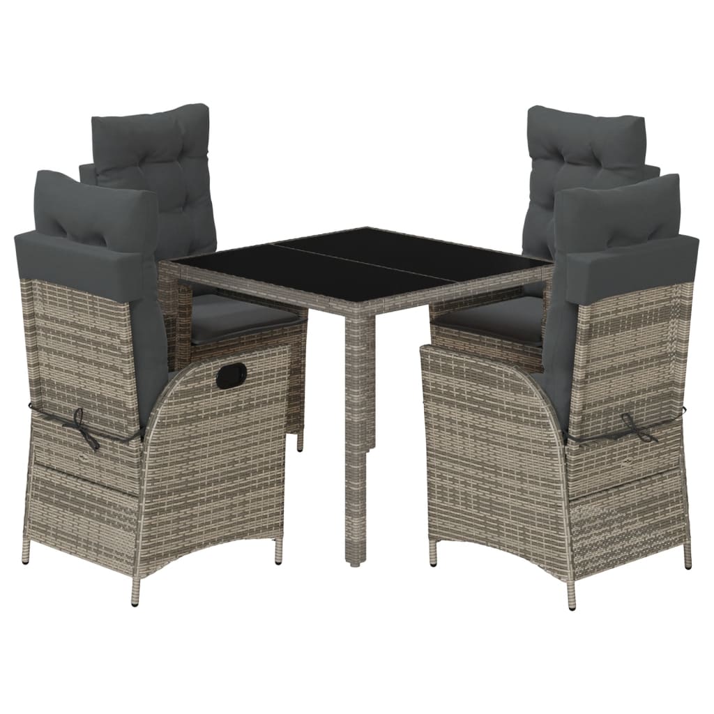 vidaXL 5 Piece Patio Dining Set with Cushions Gray Poly Rattan