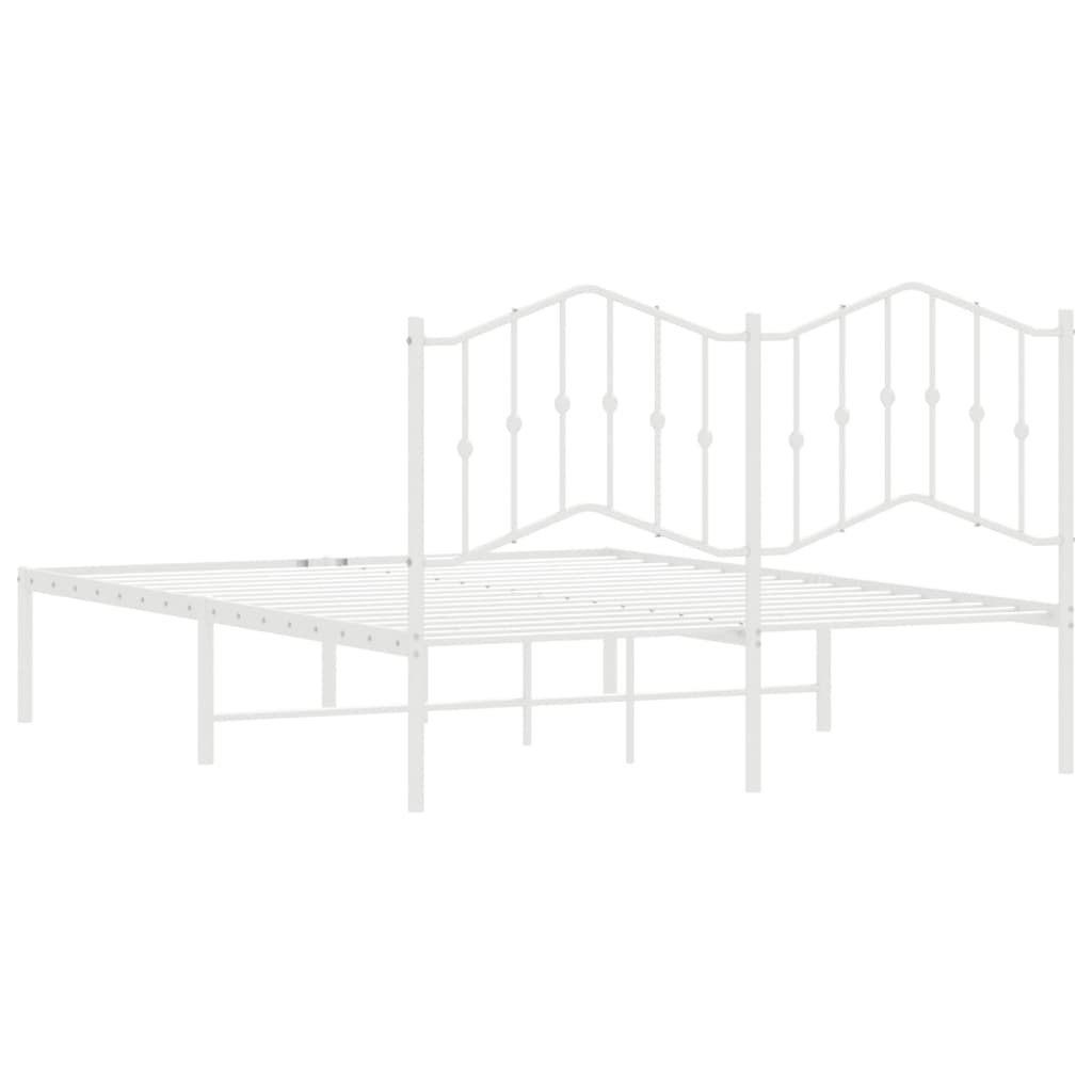 vidaXL Metal Bed Frame without Mattress with Headboard White 53.1"x74.8"