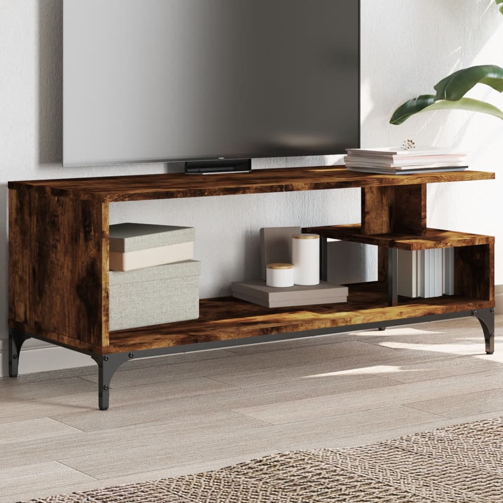 vidaXL TV Stand Smoked Oak 40.2"x15.7"x16.1" Engineered Wood and Powder-coated Steel