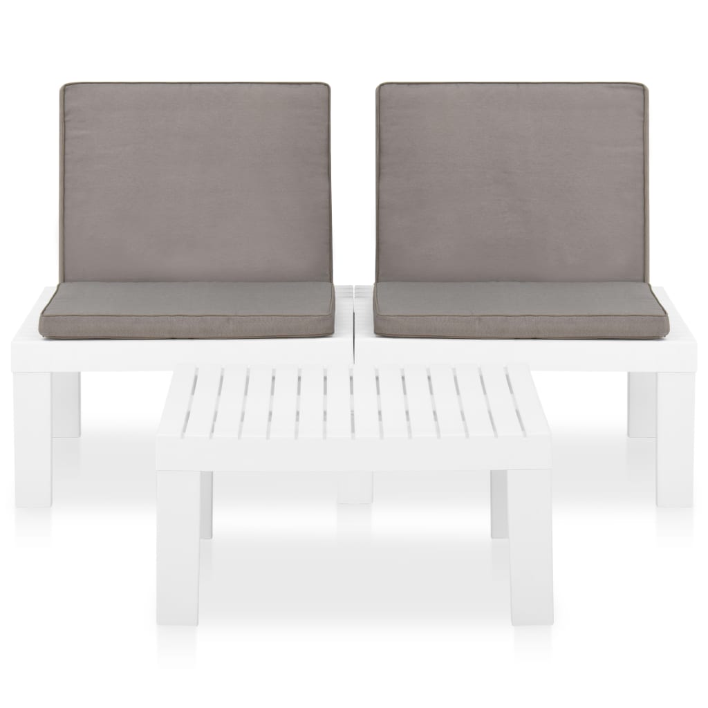 vidaXL 2 Piece Patio Lounge Set with Cushions Plastic White