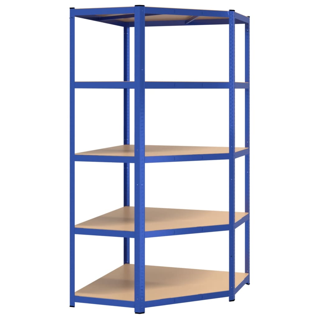 vidaXL 5-Layer Corner Shelf Blue Steel&Engineered Wood