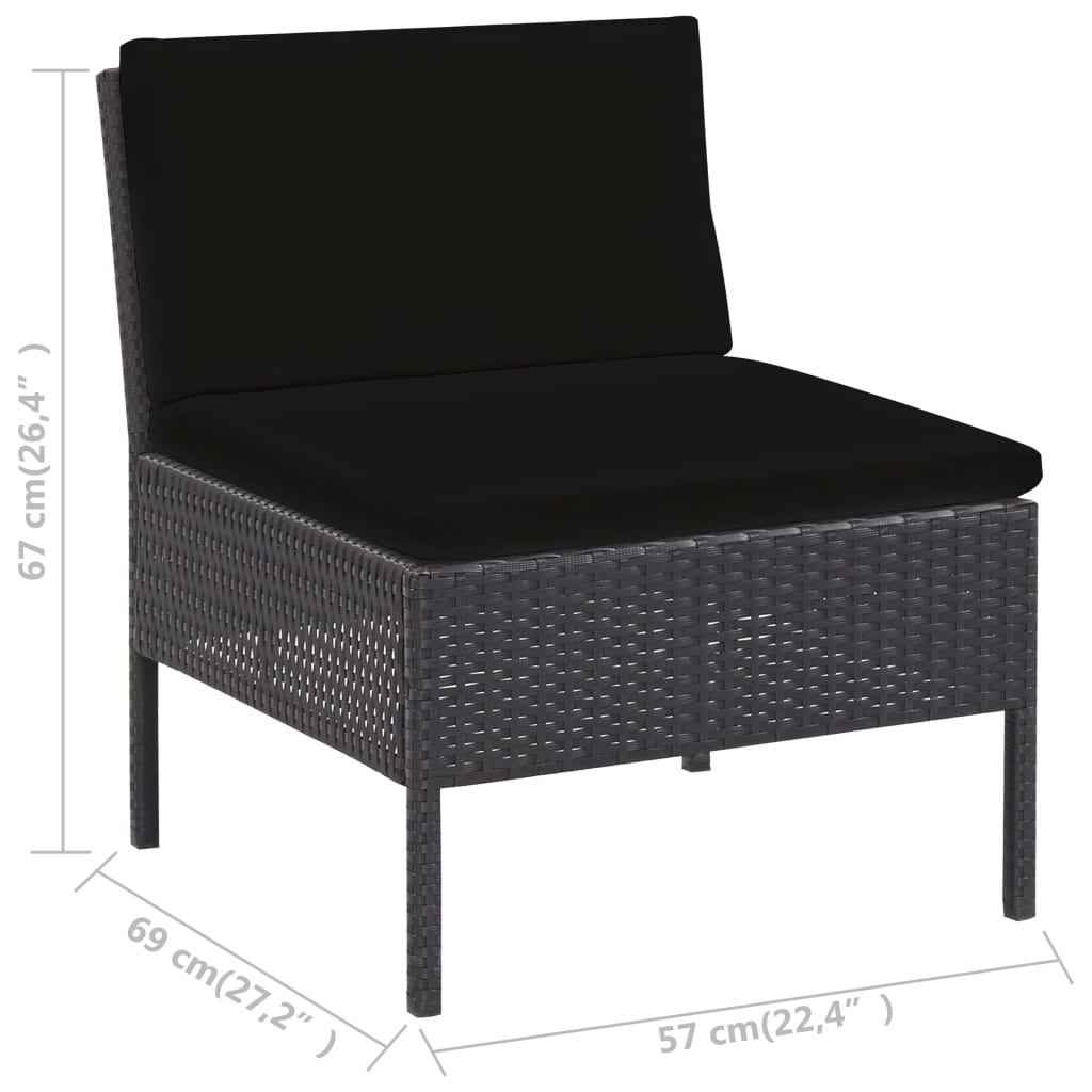 vidaXL 6 Piece Patio Lounge Set with Cushions Poly Rattan Black