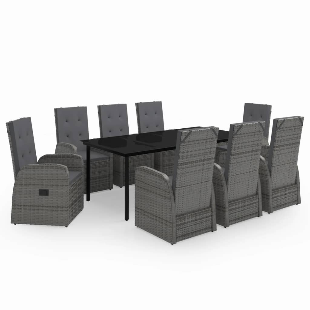 vidaXL 9 Piece Patio Dining Set with Cushions Gray