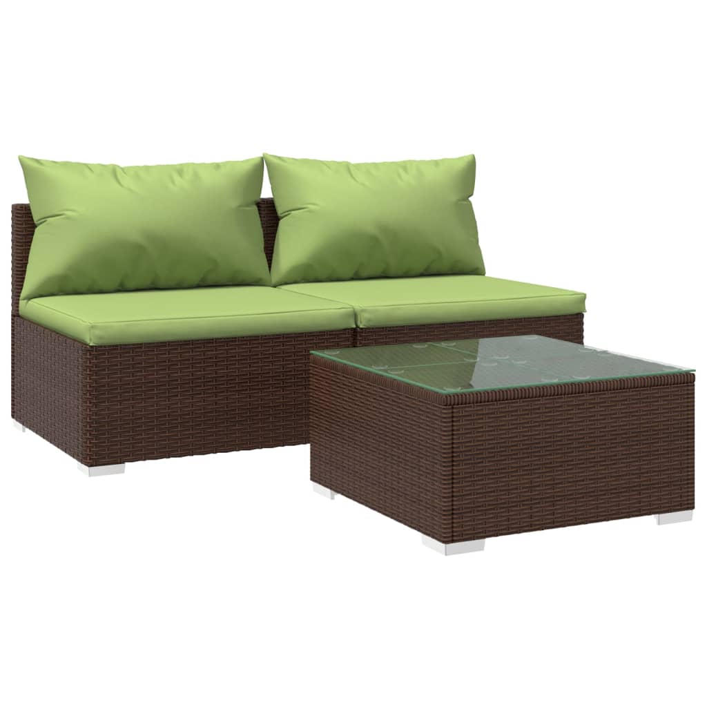 vidaXL Patio Furniture Set 3 Piece with Cushions Poly Rattan Brown