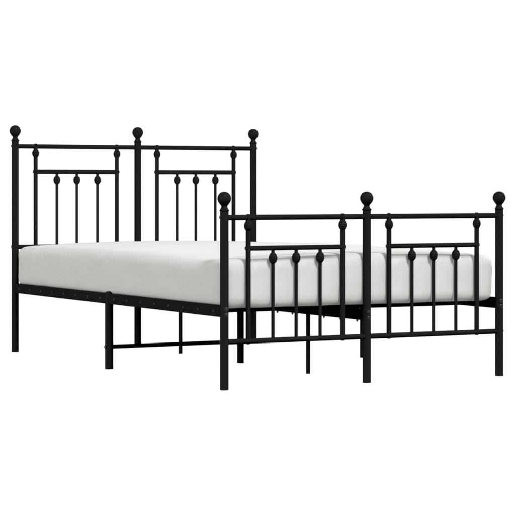 vidaXL Metal Bed Frame without Mattress with Footboard Black 53.1"x74.8"