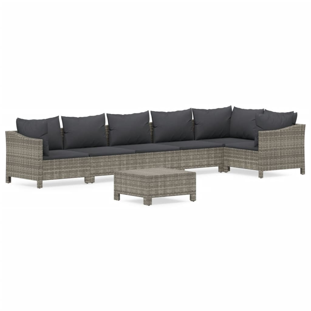 vidaXL 7 Piece Patio Lounge Set with Cushions Gray Poly Rattan