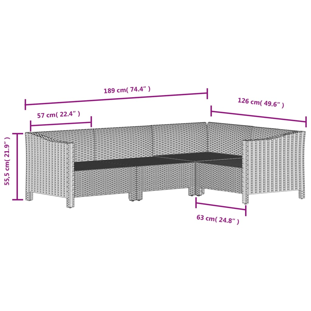 vidaXL 5 Piece Patio Lounge Set with Cushions Gray Poly Rattan