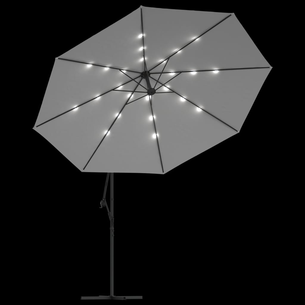 vidaXL Cantilever Garden Parasol with LED Lights and Metal Pole 137.8" Sand