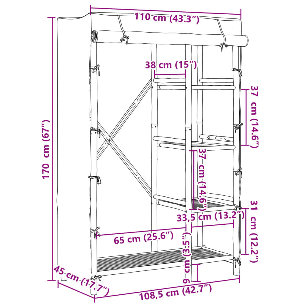 vidaXL Wardrobe 43.3"x17.7"x66.9" Bamboo