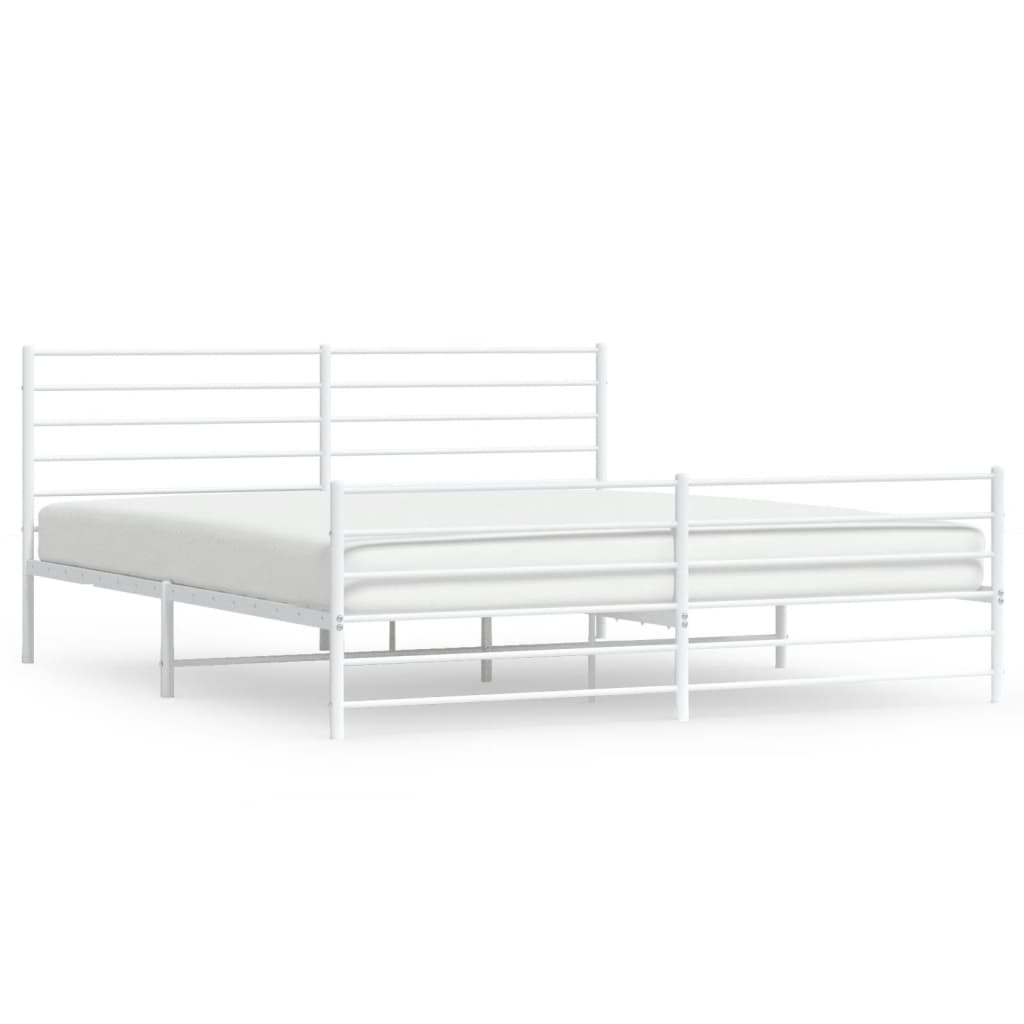 vidaXL Metal Bed Frame without Mattress with Footboard White 76"x79.9"