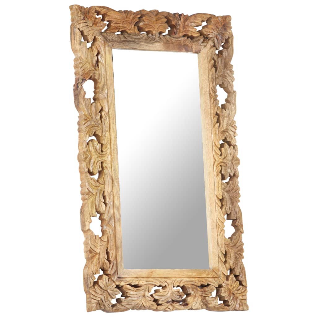 vidaXL Hand Carved Mirror Brown 31.5"x19.7" Solid Mango Wood