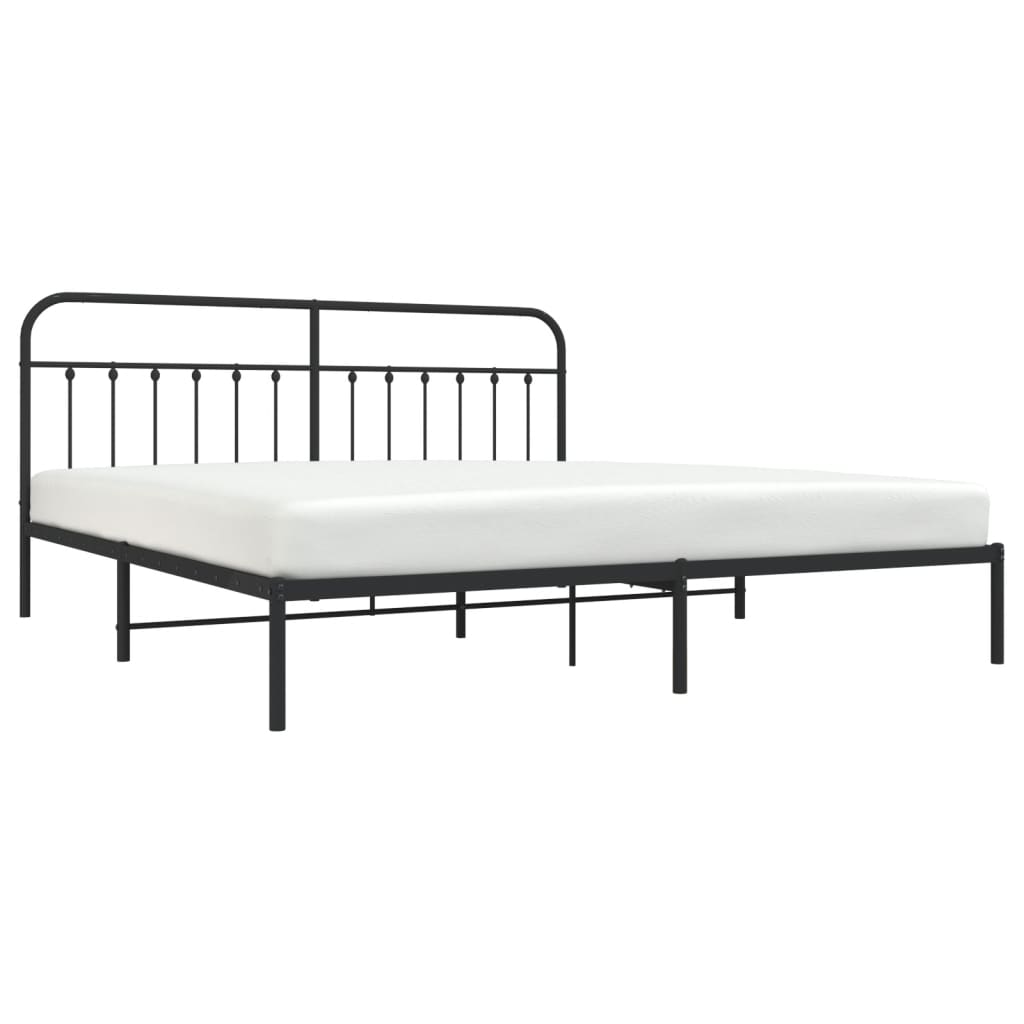 vidaXL Metal Bed Frame without Mattress with Headboard Black 76"x79.9"