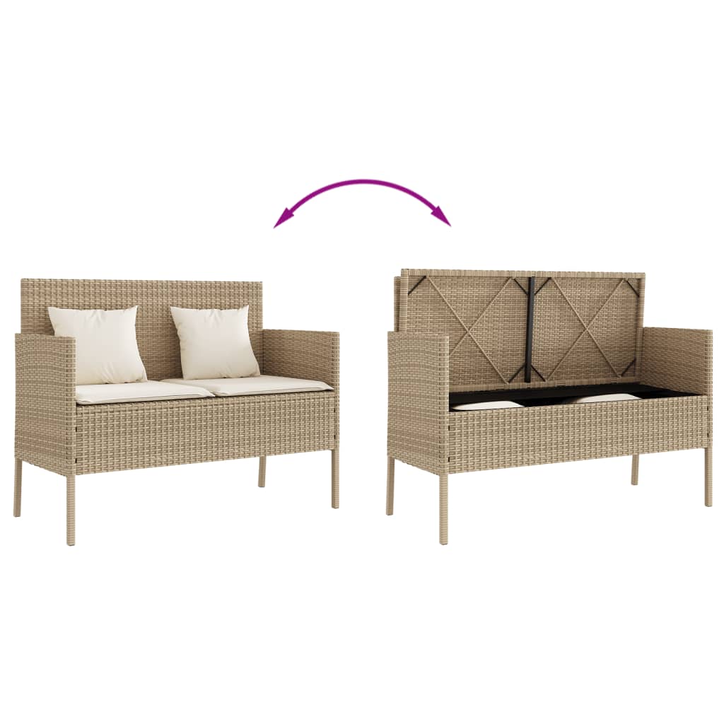 vidaXL Patio Bench with Cushions Beige Poly Rattan