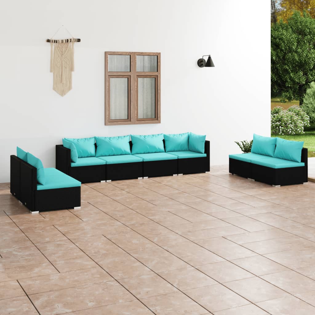 vidaXL 8 Piece Patio Lounge Set with Cushions Poly Rattan Black