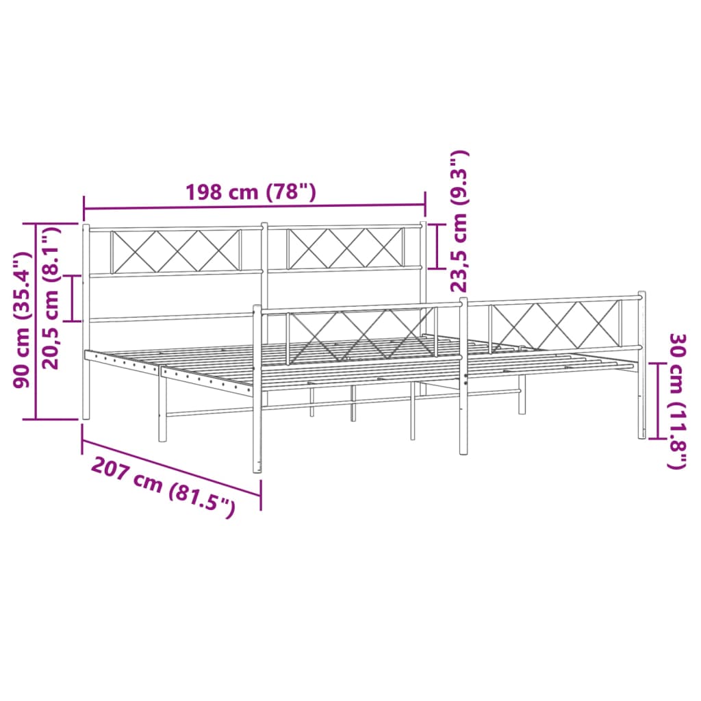 vidaXL Metal Bed Frame without Mattress with Footboard White 76"x79.9"