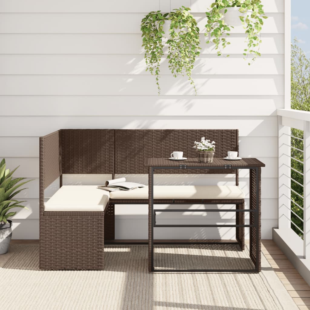 vidaXL Patio Sofa with Table and Cushions L-Shaped Brown Poly Rattan