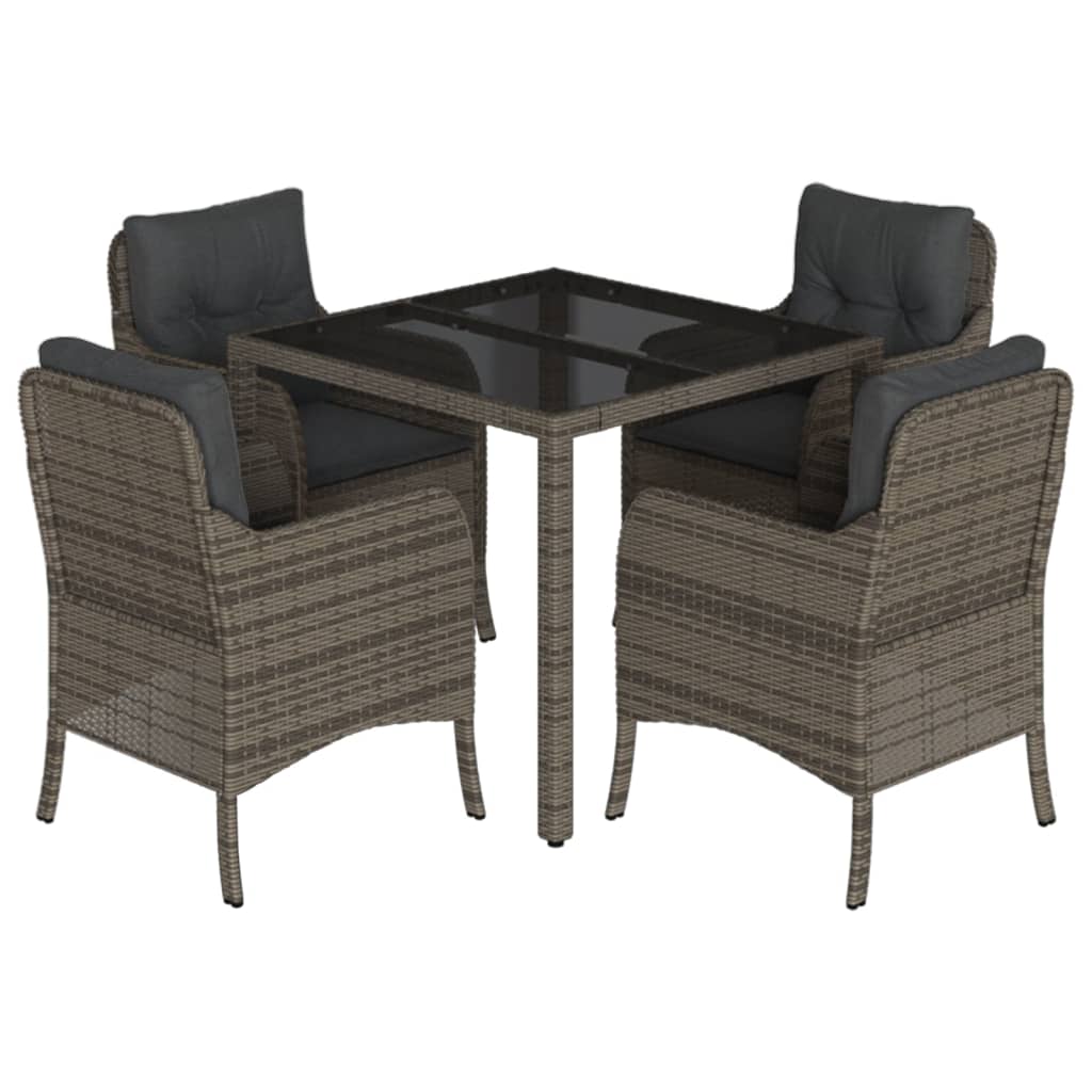 vidaXL 5 Piece Patio Dining Set with Cushions Gray Poly Rattan