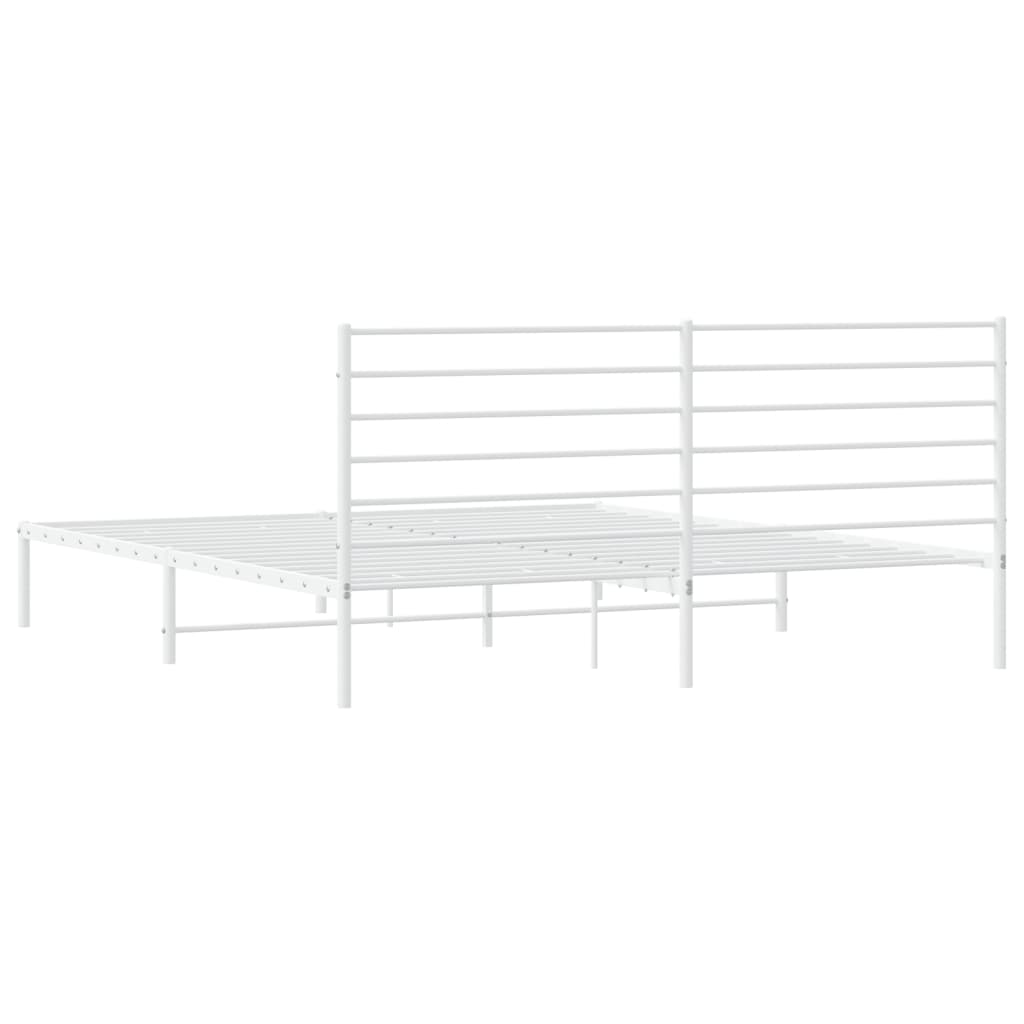 vidaXL Metal Bed Frame without Mattress with Headboard White 72"x83.9"