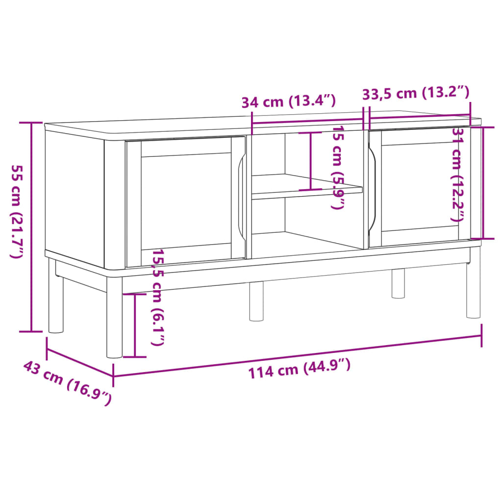 vidaXL TV Stand FLORO Gray 44.9"x16.9"x21.7" Solid Pine Wood