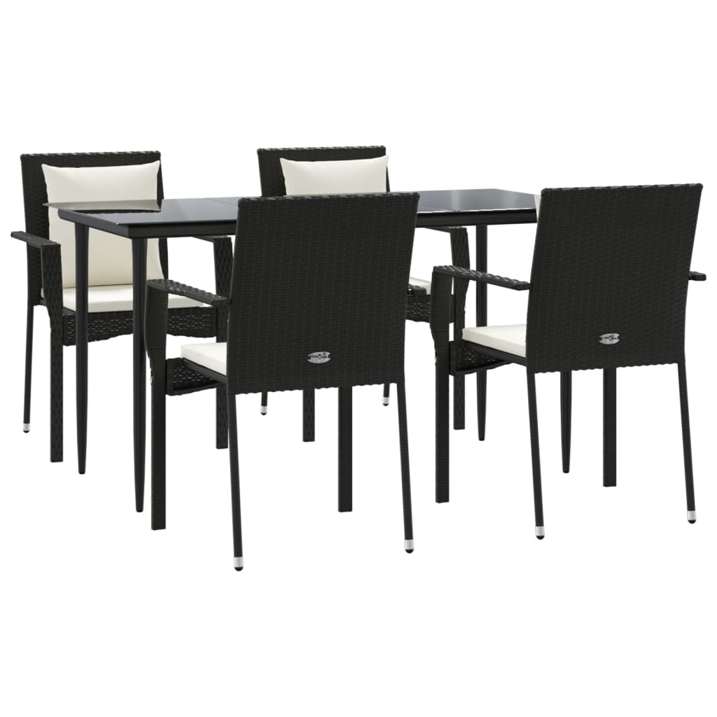 vidaXL 5 Piece Patio Dining Set with Cushions Black Poly Rattan