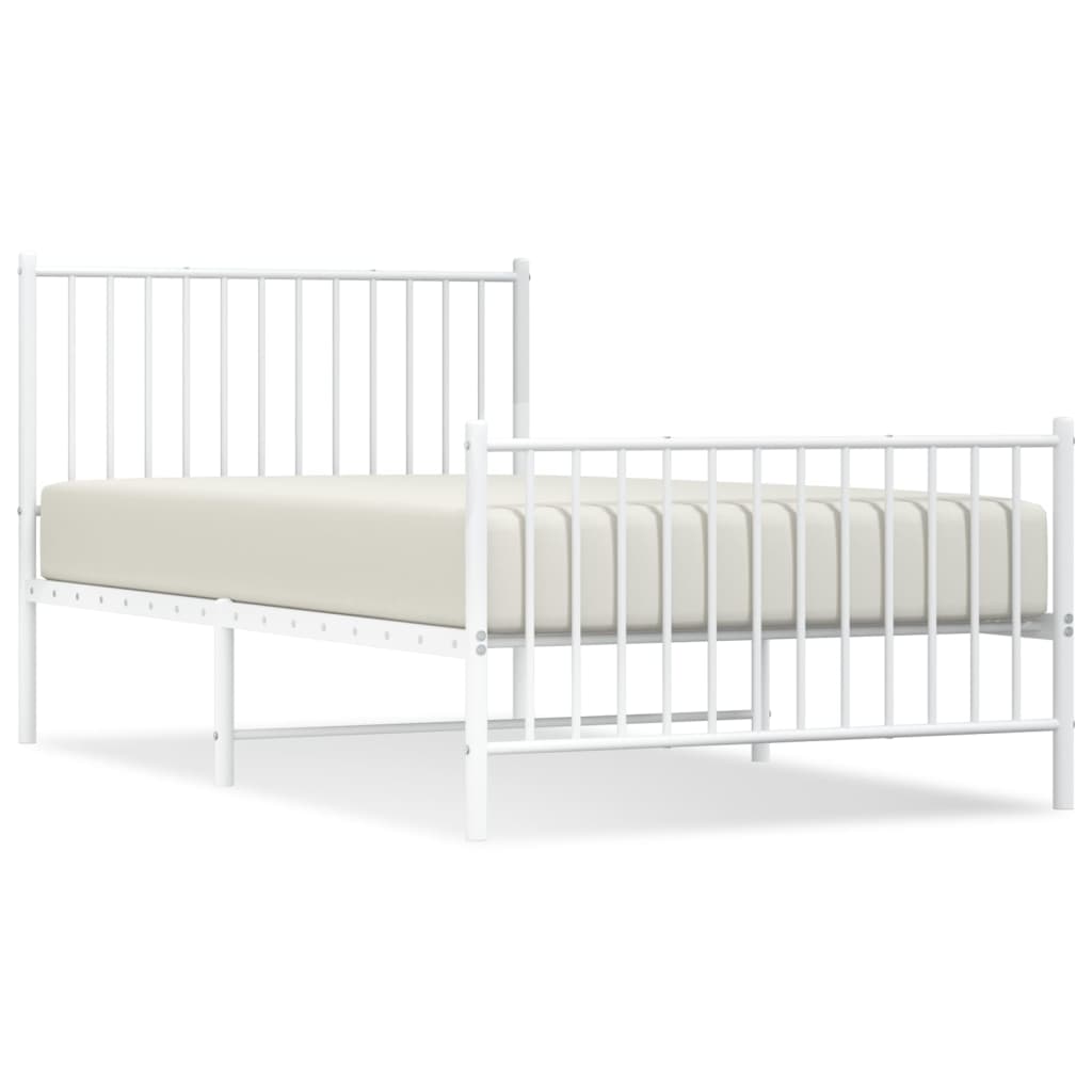 vidaXL Metal Bed Frame without Mattress with Footboard White 39.4"x74.8"