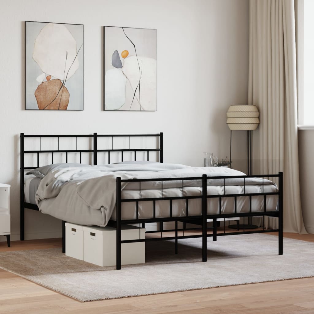 vidaXL Metal Bed Frame without Mattress with Footboard Black 53.1"x74.8"