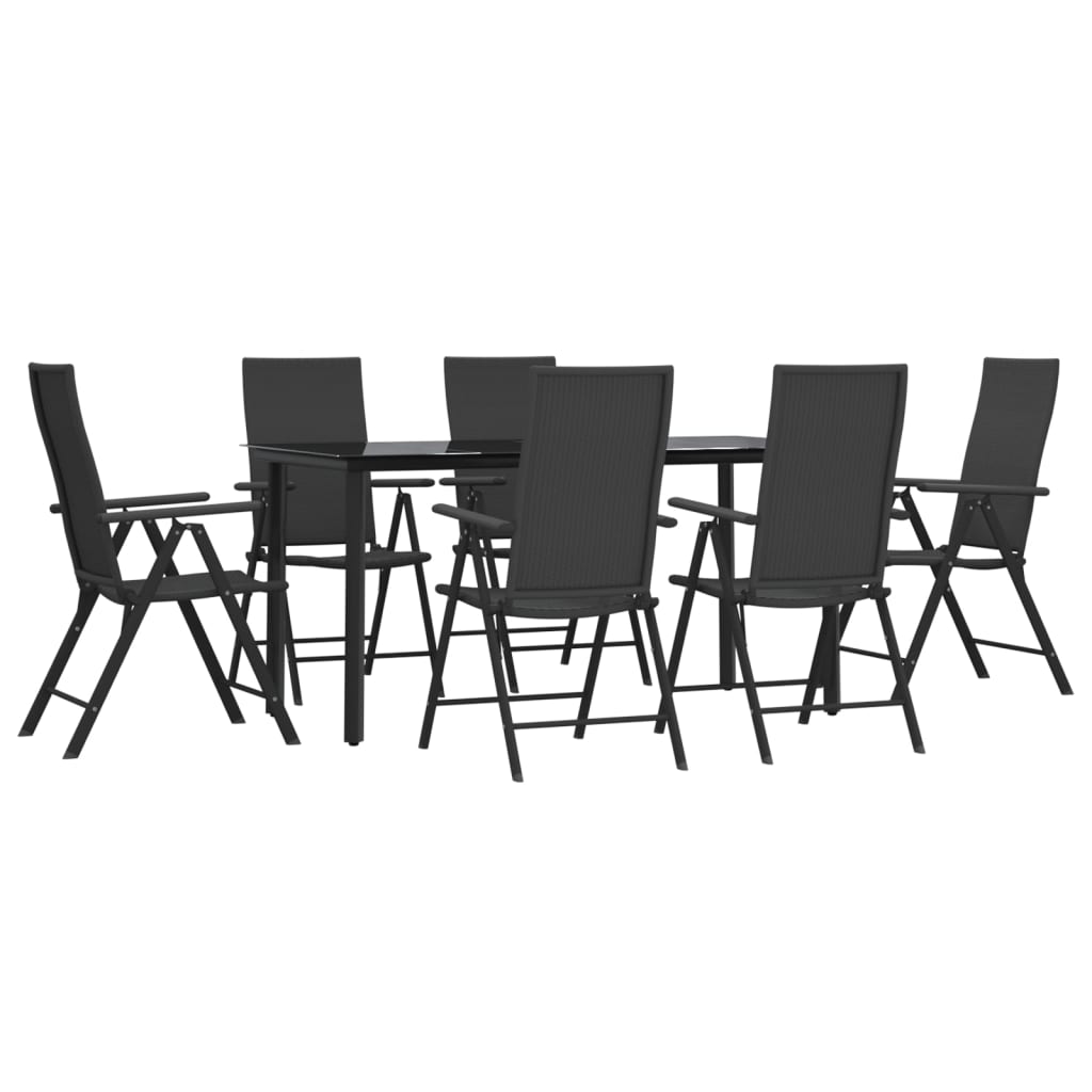 vidaXL 7 Piece Patio Dining Set Black Poly Rattan