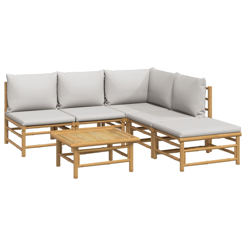 vidaXL 6 Piece Patio Lounge Set with Light Gray Cushions Bamboo