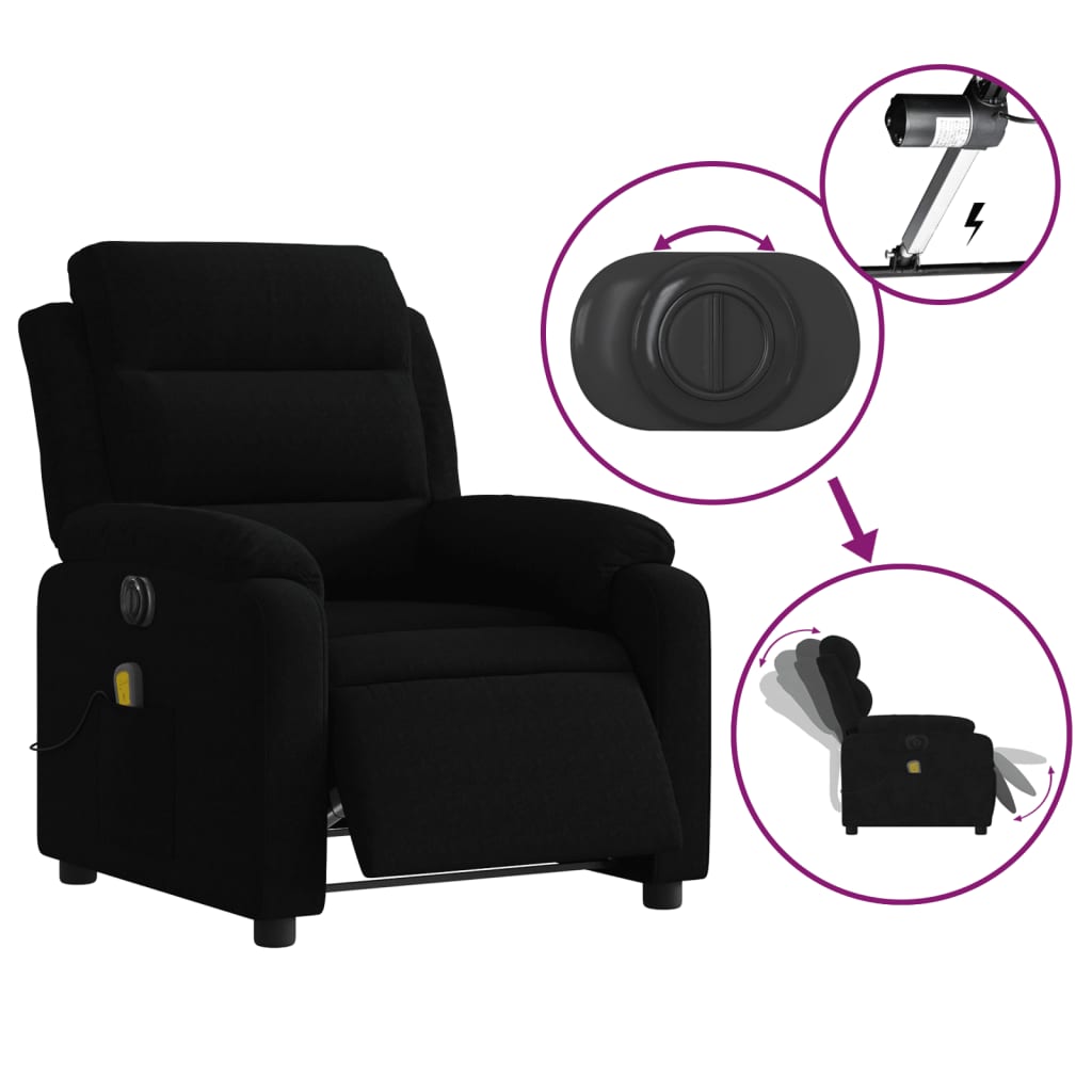 vidaXL Electric Massage Recliner Chair Black Velvet