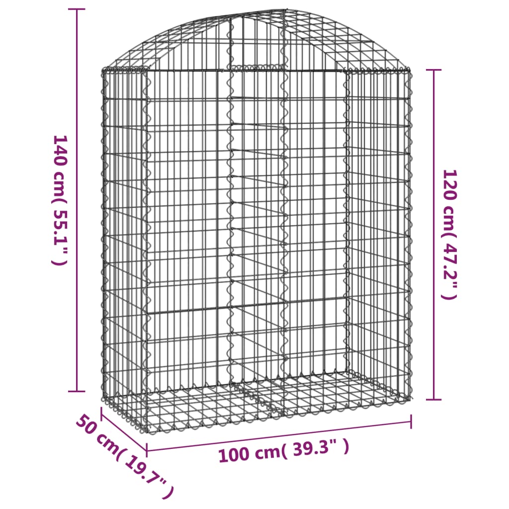 vidaXL Arched Gabion Basket 39.4"x19.7"x47.2"/55.1" Galvanized Iron