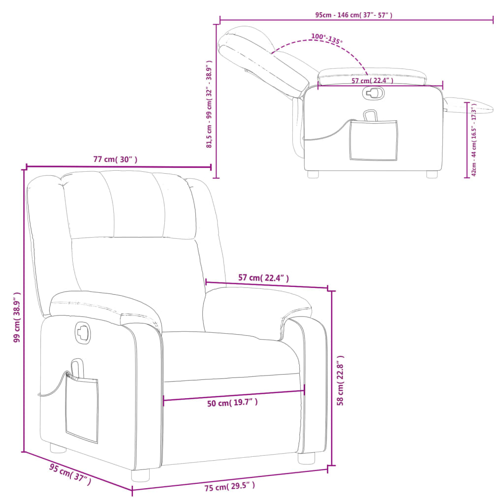 vidaXL Massage Recliner Chair Gray Faux Leather