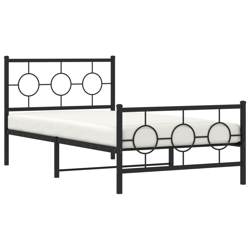 vidaXL Metal Bed Frame without Mattress with Footboard Black 39.4"x78.7"