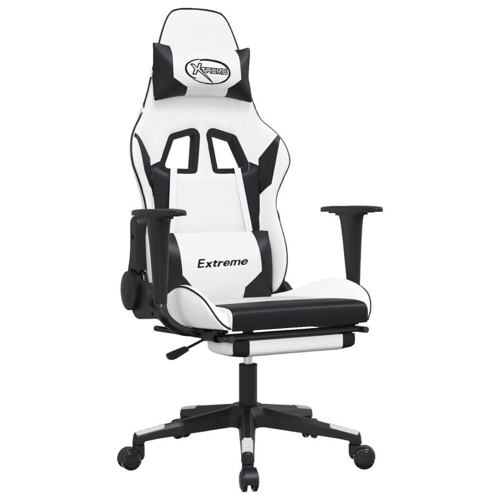 vidaXL Gaming Chair with Footrest Faux Leather White and Black